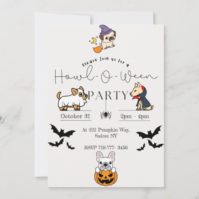 Invitaciones a la fiesta de Halloween de perros (Anverso)