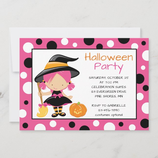 Invitaciones a la fiesta de Halloween de Polka Dot (Anverso)