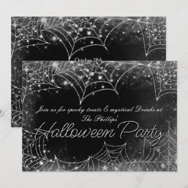 Invitaciones a la fiesta de Halloween de telarañas (Anverso / Reverso)
