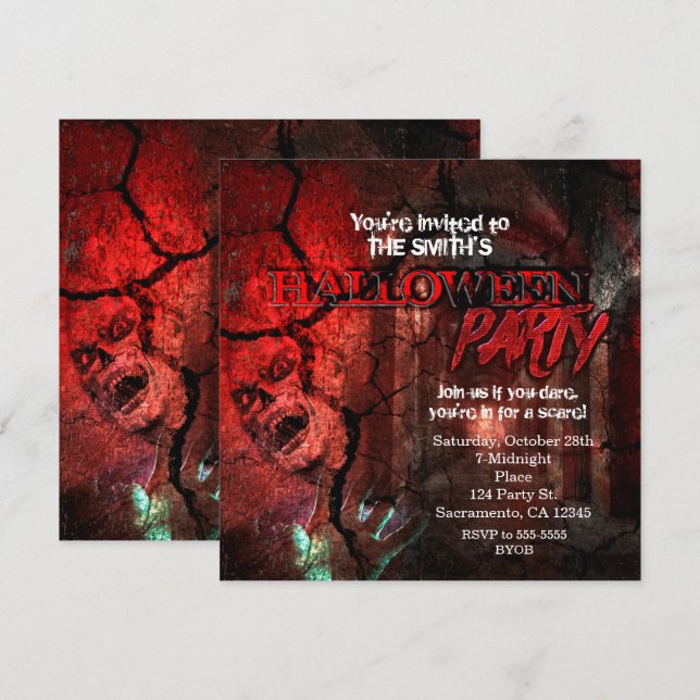 Invitaciones a la fiesta de Halloween de zombies e (Anverso / Reverso)