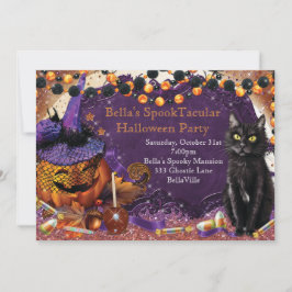 Invitaciones a la fiesta de Halloween del gato de 