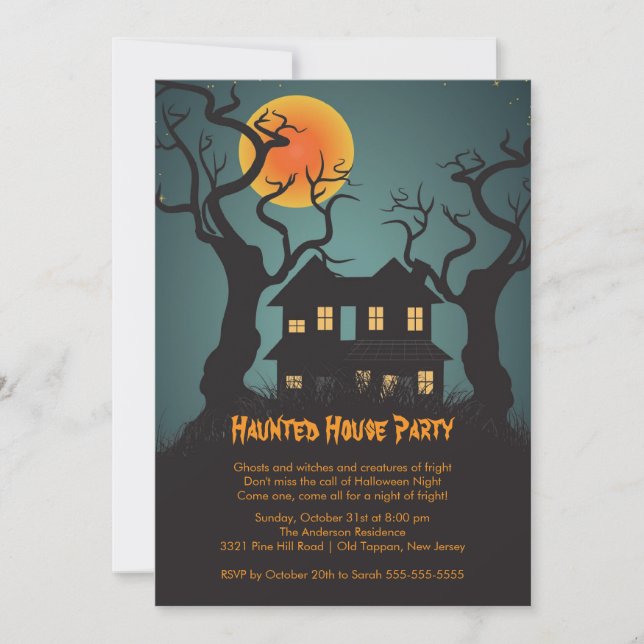 Invitaciones a la fiesta de Halloween en la casa e (Anverso)