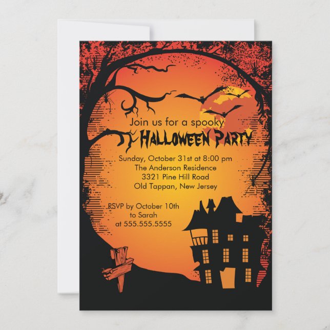 Invitaciones a la fiesta de Halloween en la casa e (Anverso)