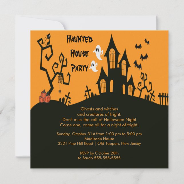 Invitaciones a la fiesta de Halloween en la casa e (Anverso)