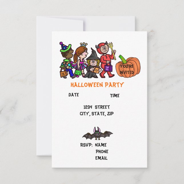 Invitaciones a la fiesta de Halloween infantil (Anverso)