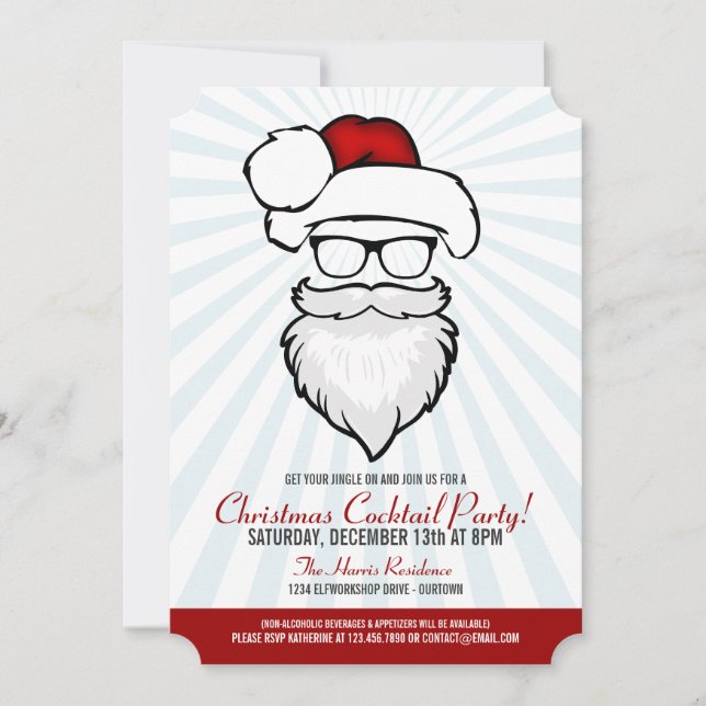 Invitaciones a la fiesta de Hipster Santa Cocktail (Anverso)