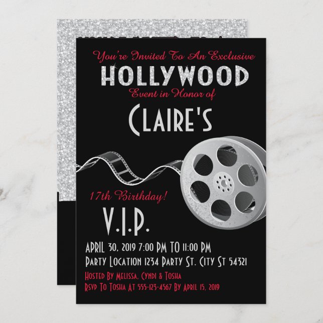 Invitaciones a la fiesta de Hollywood Glam Party p (Anverso / Reverso)