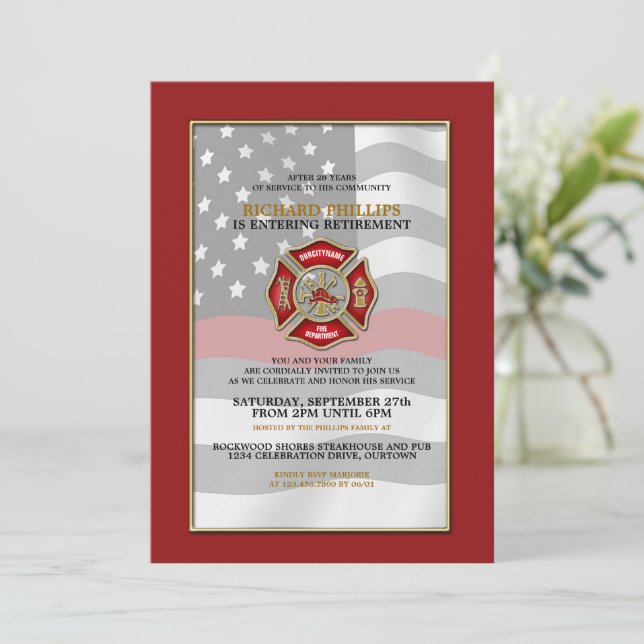 Invitaciones a la Fiesta de Jubilación de Bomberos (Anverso de pie)