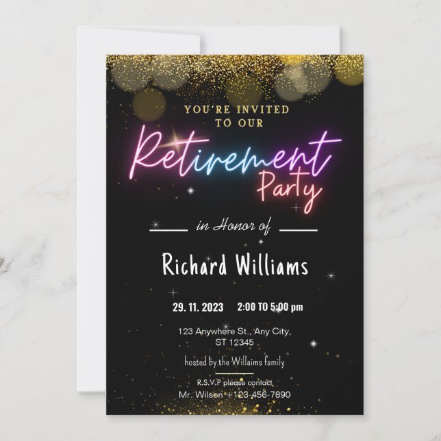 Invitaciones a la Fiesta de Jubilación de Confetti (Anverso)