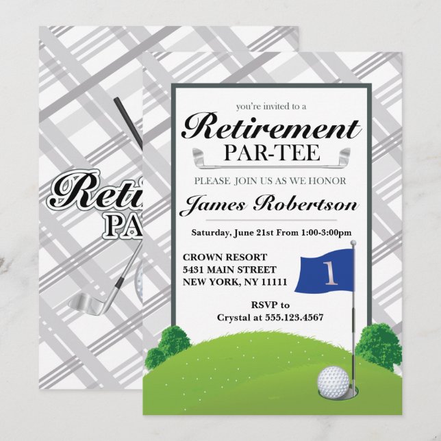 Invitaciones a la Fiesta de Jubilación de Golf (Anverso / Reverso)