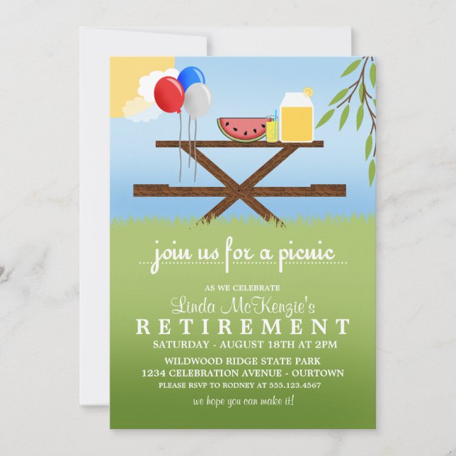 Invitaciones a la Fiesta de Jubilación Picnic de V (Anverso)