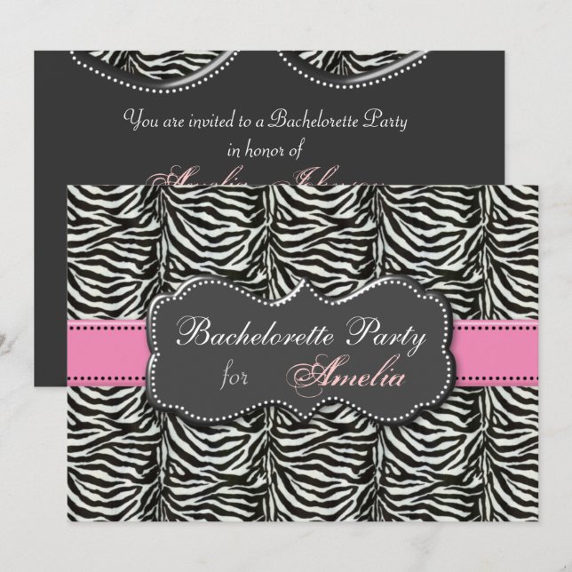 invitaciones a la fiesta de la Bachelorette rosa d (Anverso / Reverso)