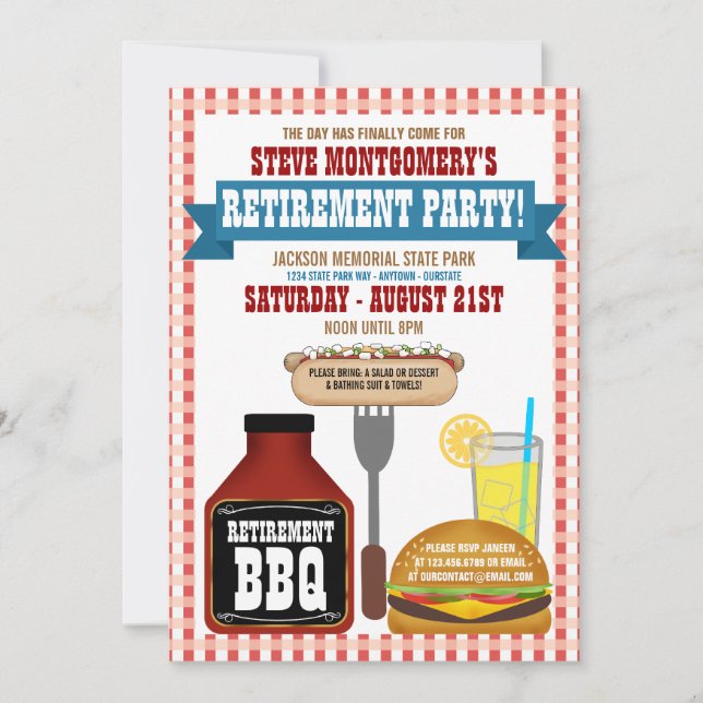 Invitaciones a la fiesta de la barbacoa de retiro  (Anverso)