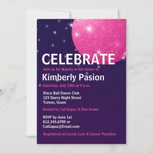 Invitaciones a la fiesta de la bola disco (Anverso)