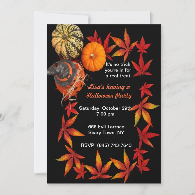 Invitaciones a la fiesta de la calabaza del otoño (Anverso)