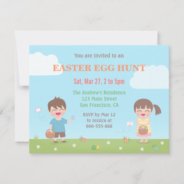 Invitaciones a la fiesta de la caza de huevos en P (Anverso)