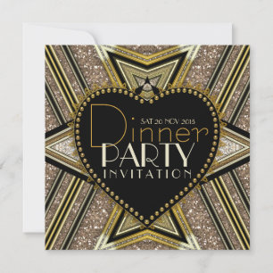 Invitaciones a la fiesta de la cena Art Déco Gold
