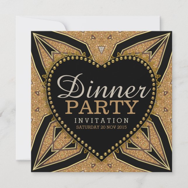 Invitaciones a la fiesta de la cena de Gold Love A (Anverso)