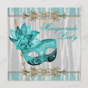 Invitaciones a la fiesta de la mascarada azul turq