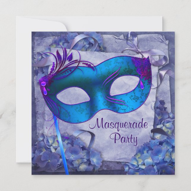 Invitaciones a la fiesta de la mascarada Blue Purp (Anverso)