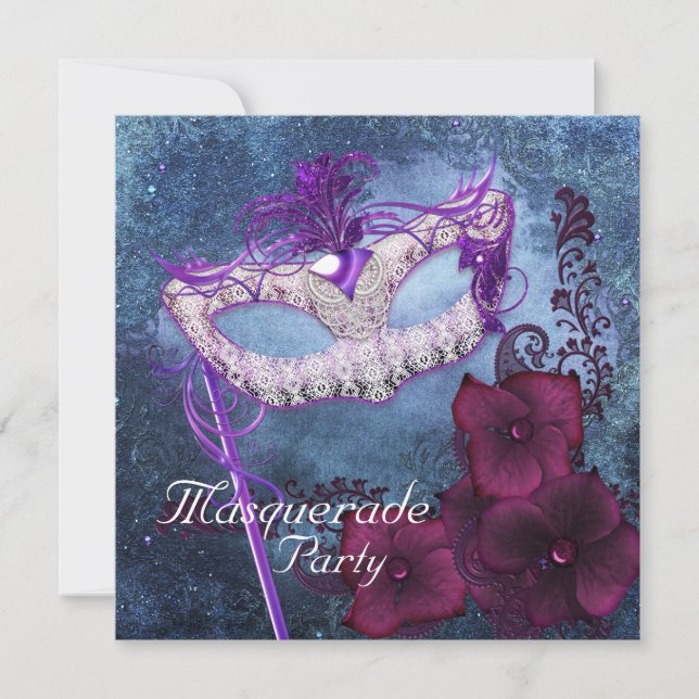 Invitaciones a la fiesta de la mascarada morada de (Anverso)