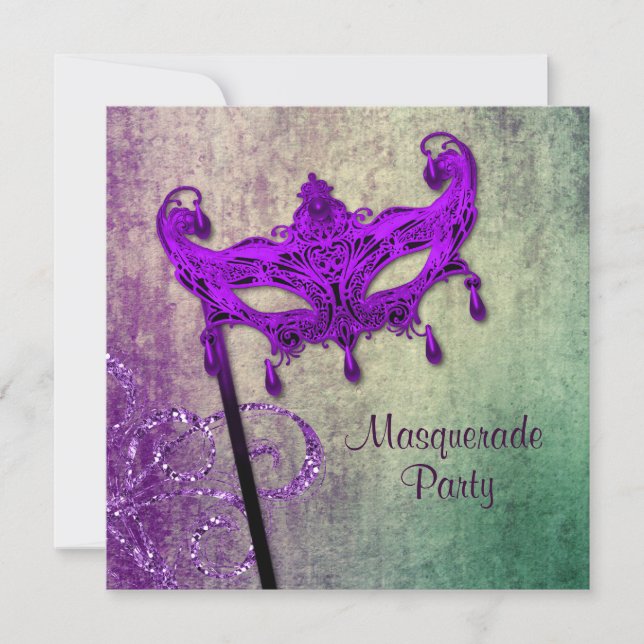 Invitaciones a la fiesta de la mascarada verde púr (Anverso)