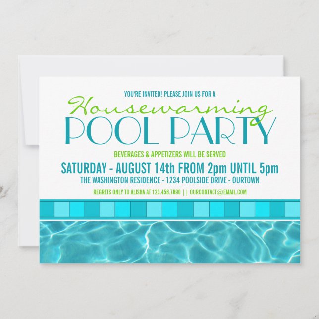 Invitaciones a la fiesta de la piscina de calentam (Anverso)