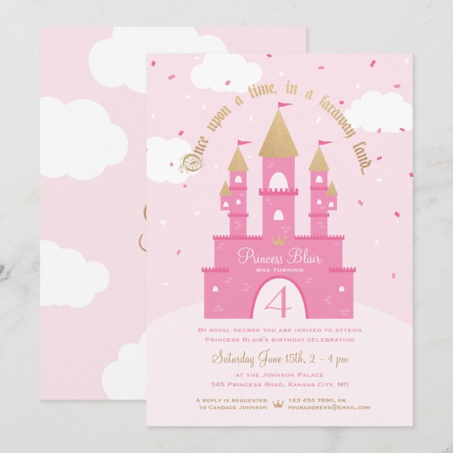 Invitaciones a la fiesta de la princesa | Castillo (Anverso / Reverso)