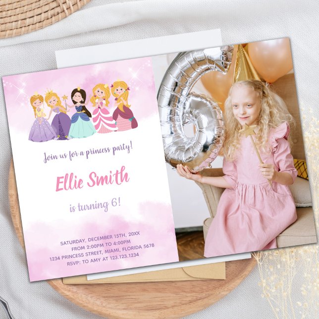 Invitaciones a la fiesta de la princesa del person (Princesses Birthday Invitations with photo)