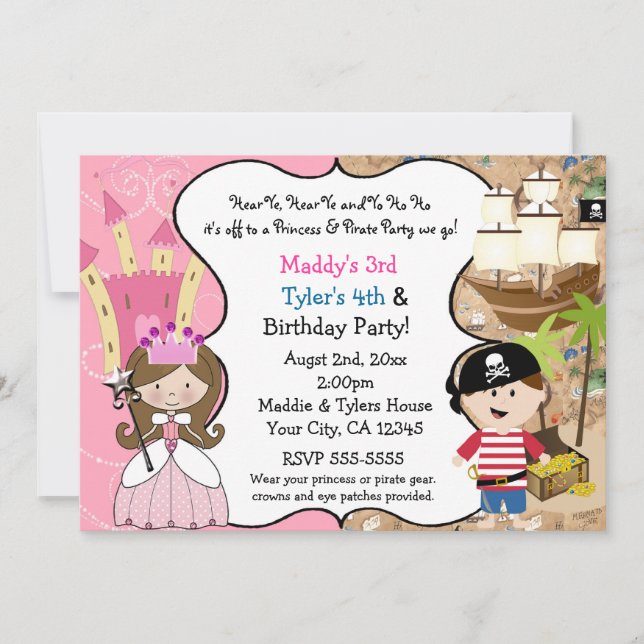 Invitaciones a la fiesta de la princesa y el pirat (Anverso)