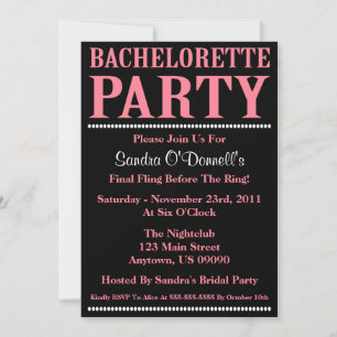 Invitaciones a la fiesta de la soltera (rosa/negra