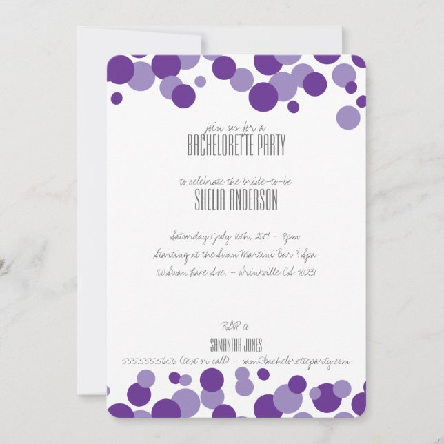 Invitaciones a la fiesta de las burbujas moradas (Anverso)
