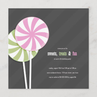 Invitaciones a la fiesta de Lollipops de Pink & Gr