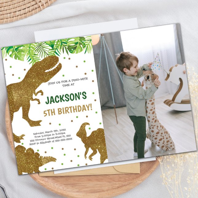 Invitaciones a la fiesta de los dinosaurios de per (Dinosaur Birthday Invitations with photo)