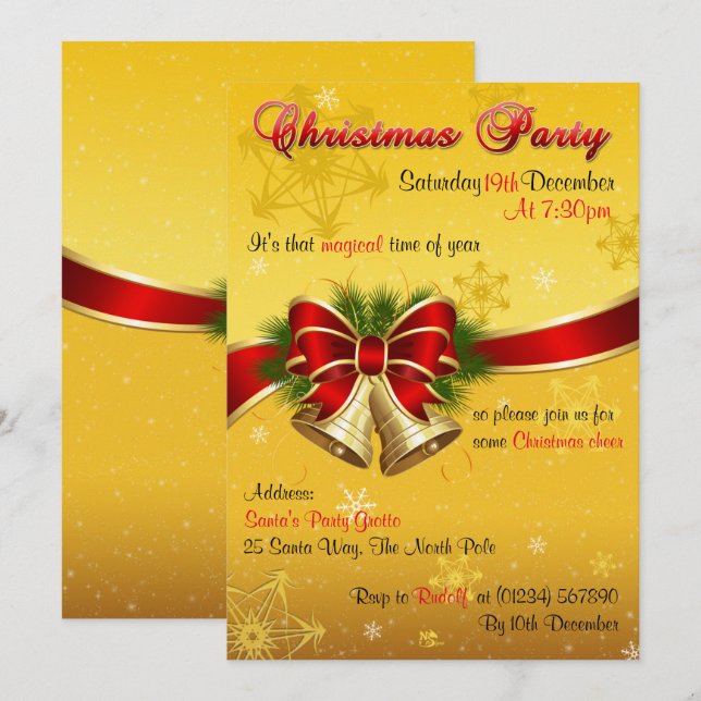 Invitaciones a la fiesta de los navidades Bells (Anverso / Reverso)