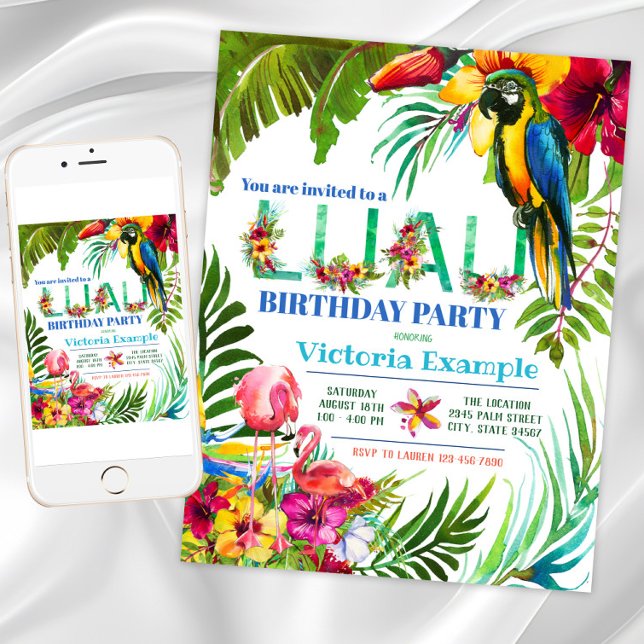 Invitaciones a la fiesta de Luau (Colorful luau birthday party invitation. Instant download and printed invitations available.)