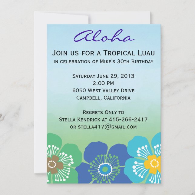 Invitaciones a la fiesta de Luau - Calipso (Anverso)