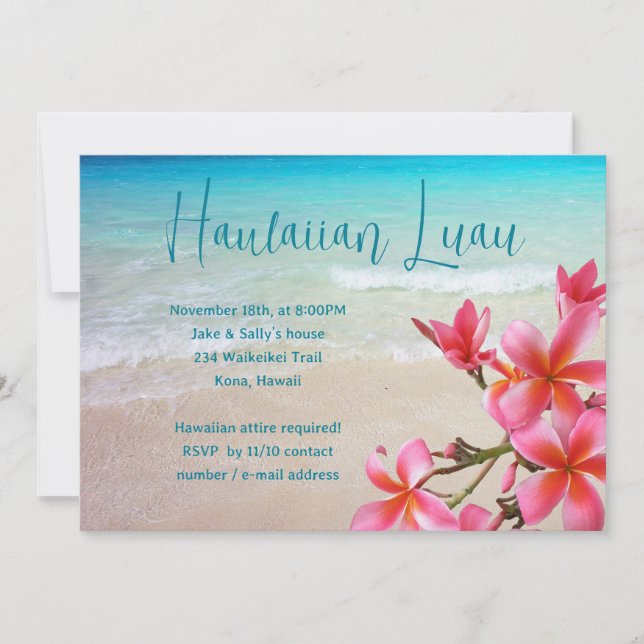 Invitaciones a la fiesta de Luau Pink Plumeria en  (Anverso)