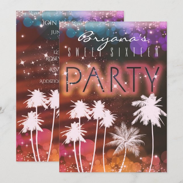 Invitaciones a la fiesta de Luces de Verano y Palm (Anverso / Reverso)