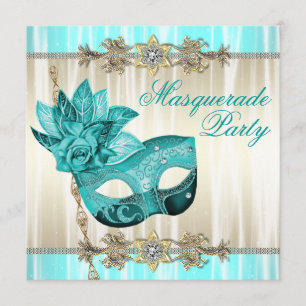 Invitaciones a la Fiesta de Máscaras Azul Turquesa