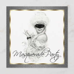 Invitaciones a la Fiesta de Máscaras Negra y Dorad