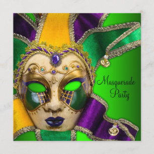 Invitaciones a la Fiesta de Máscaras Verde Púrpura