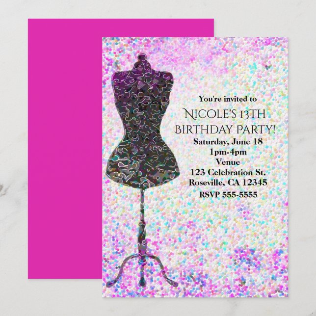 Invitaciones a la fiesta de moda Confetti Mannequi (Anverso / Reverso)