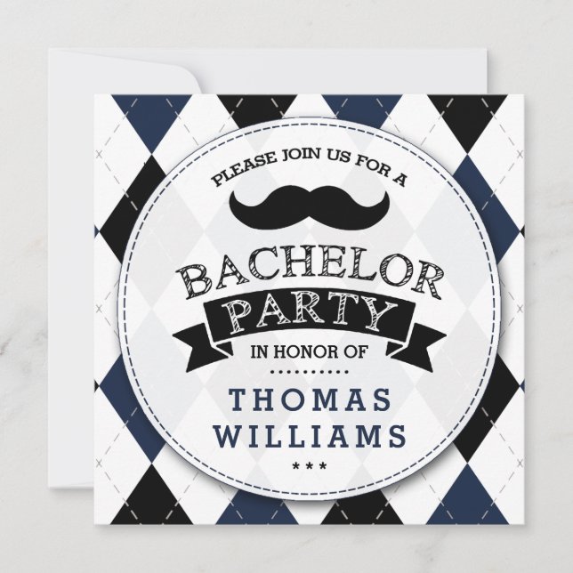 Invitaciones a la fiesta de moda de Mustache Bache (Anverso)