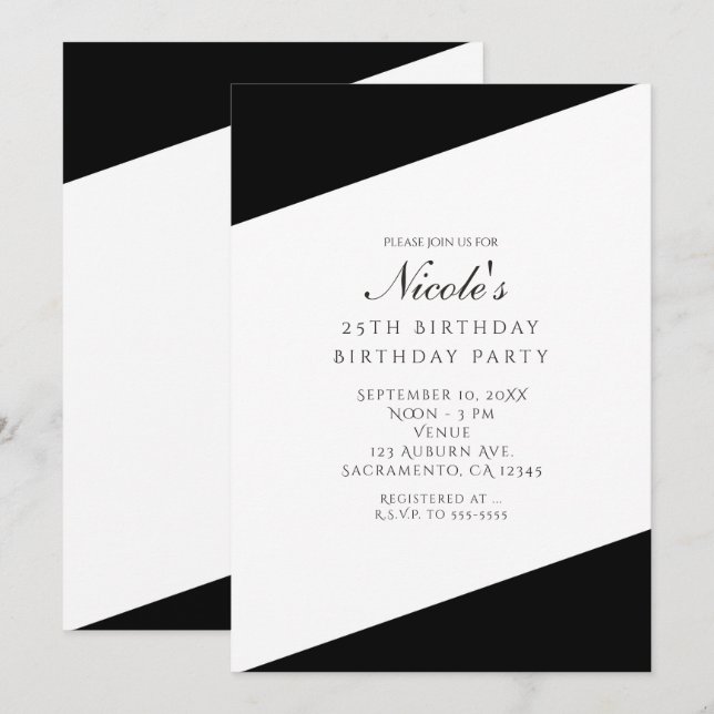 Invitaciones a la fiesta de Moda elegante en blanc (Anverso / Reverso)