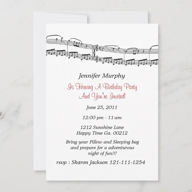 Invitaciones a la fiesta de Music Notes (Anverso)