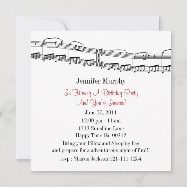Invitaciones a la fiesta de Music Notes (Anverso)