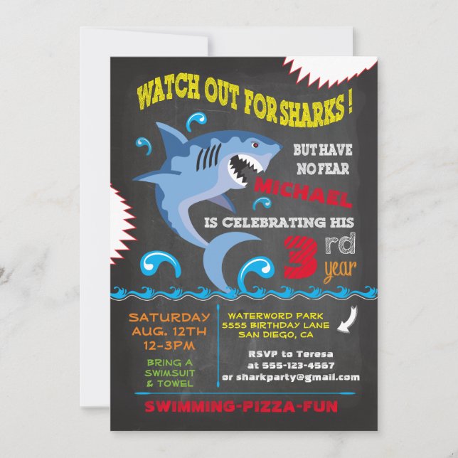 Invitaciones a la fiesta de natación por cumpleaño (Anverso)