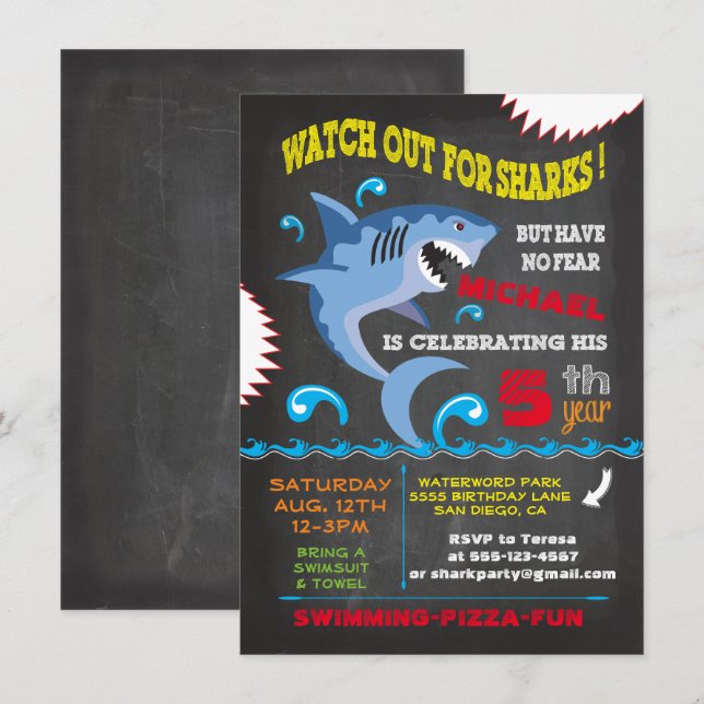 Invitaciones a la fiesta de natación por cumpleaño (Anverso / Reverso)