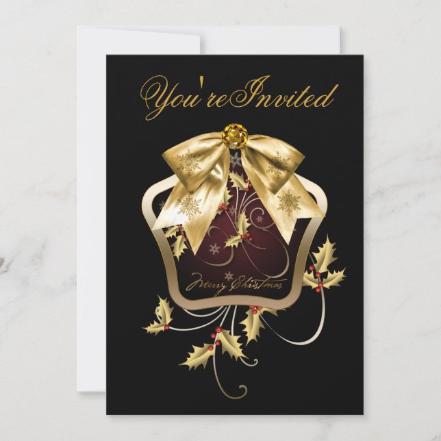 Invitaciones a la fiesta de Navidad Black Gold Hol (Anverso)